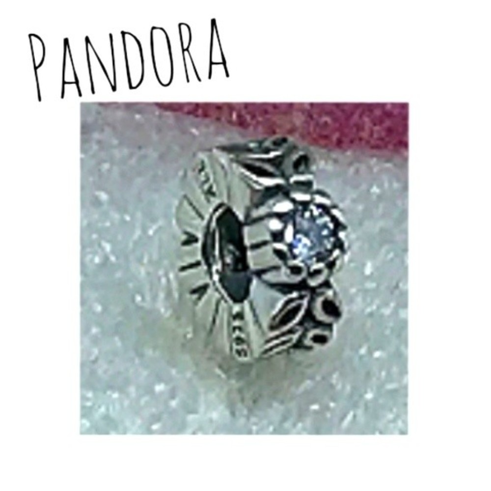 Pandora Forest Flower Cubic Zirconia Charm Bead 925 Sterling Silver 7919225CZ - Picture 5 of 9